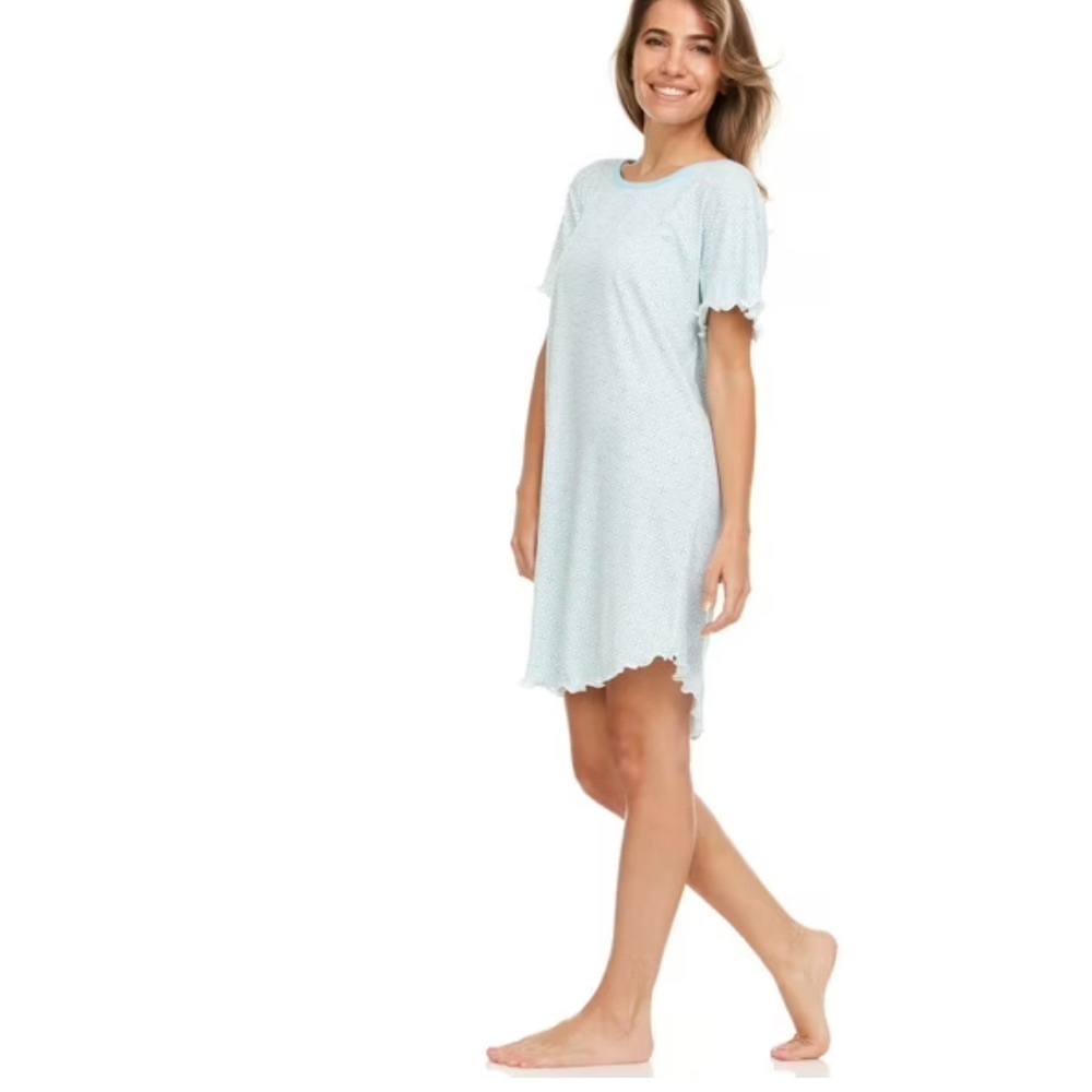 FLORA NIKROOZ Women’s Soft Sleep Dress Lightweight Short Sleeve Lettuce Edge - Picture 5 of 8